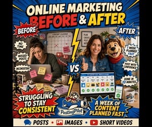 Before and after social media posts with posting pilot