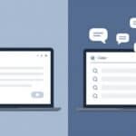 Two laptops compare a simple comment box with a dashboard of discussion settings.