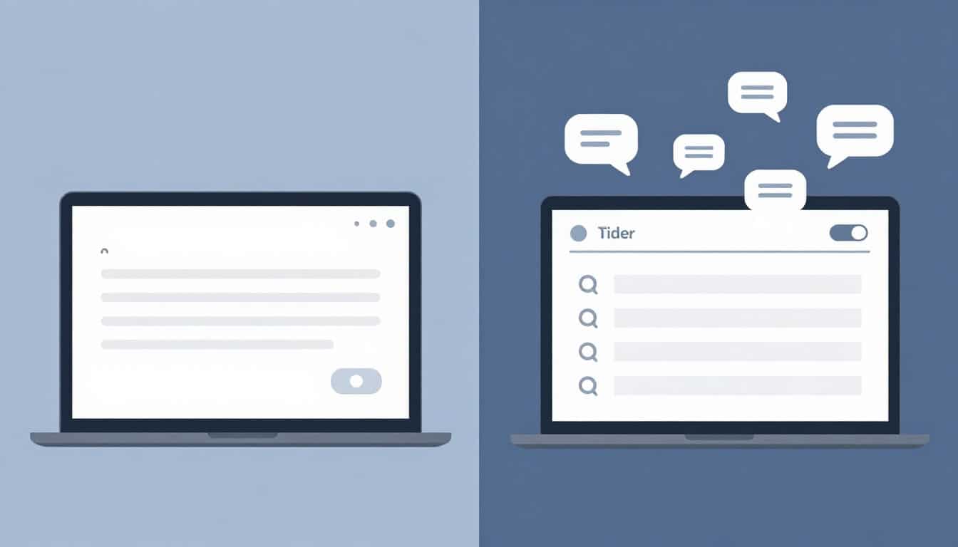 Two laptops compare a simple comment box with a dashboard of discussion settings.